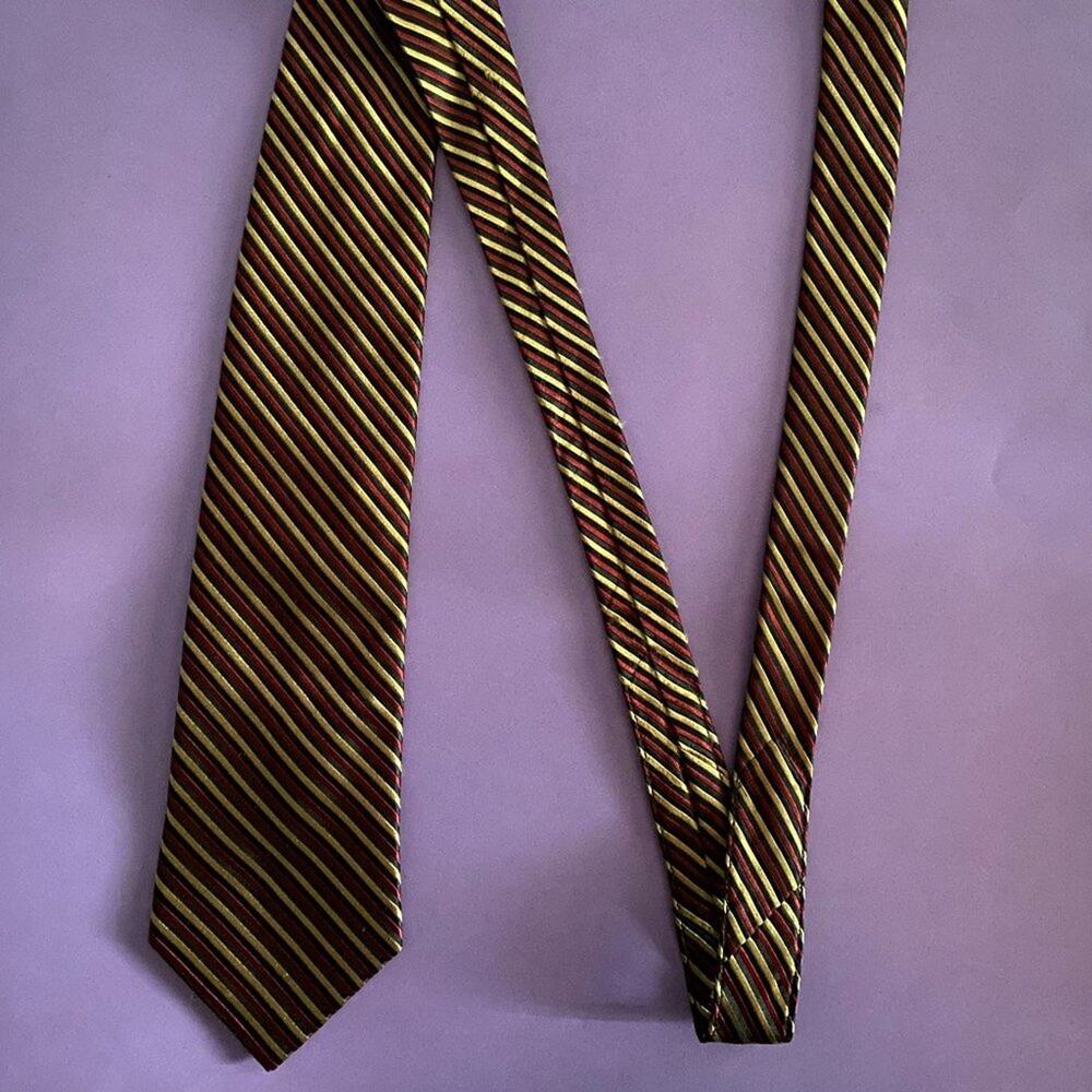 PRONTO.UOMO Men's 100% Silk Neck Tie X Long Diagonal Stripe  Black Burgundy Gold